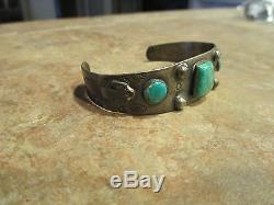 EARLY Fred Harvey Era Navajo Silver Turquoise Bracelet with Applied Thunderbirds