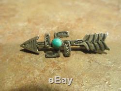 EARLY Fred Harvey Era Navajo Silver Turquoise WHIRLING LOG Pin 1 5/8