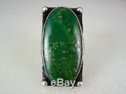 EARLY Fred Harvey era STAMPED STERLING SILVER & GREEN TURQUOISE RING sz 7.5