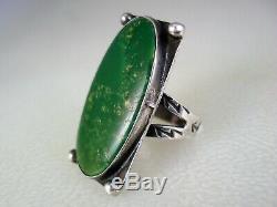EARLY Fred Harvey era STAMPED STERLING SILVER & GREEN TURQUOISE RING sz 7.5