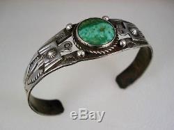 EARLY HM Fred Harvey era NAVAJO STAMPED SILVER & TURQUOISE THUNDERBIRD BRACELET