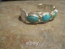 EXTRA NICE Old Fred Harvey Era Navajo Sterling Silver FOUR TURQUOISE Bracelet