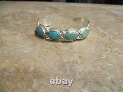 EXTRA NICE Old Fred Harvey Era Navajo Sterling Silver FOUR TURQUOISE Bracelet