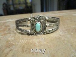 EXTRA OLD Fred Harvey Era Navajo Sterling Silver Turquoise THUNDERBIRD Bracelet