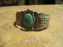 EXTRA OLD Fred Harvey Era Navajo Sterling Turquoise APPLIED BUTTERFLY Bracelet