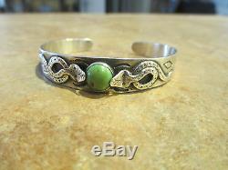 EXTRA OLD Fred Harvey Era Silver Turquoise WHIRLING LOG APPLIED SNAKES Bracelet