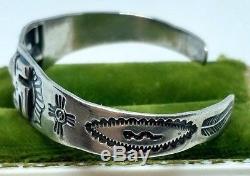 Early 1930's Coin Silver Whirling Log Bracelet Fred Harvey Era Snakes Arrows H73