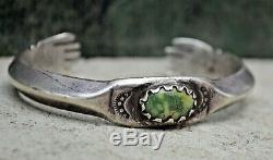 Early 20th C Antique Navajo Fred Harvey Silver Turquoise Hand Terminal Bracelet