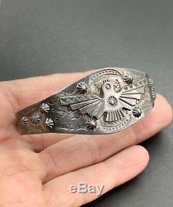 Early Bell Fred Harvey Southwestern Sterling Silver Thunderbird Cuff Bracelet