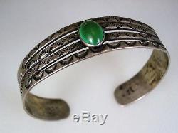 Early Fred Harvey Era Navajo Stamped Sterling Silver & Green Turquoise Bracelet
