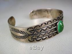 Early Fred Harvey Era Navajo Stamped Sterling Silver & Green Turquoise Bracelet