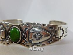 Early Fred Harvey Era Navajo Whirling Log Coin Silver Turquoise Cuff Bracelet