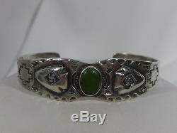 Early Fred Harvey Era Navajo Whirling Log Coin Silver Turquoise Cuff Bracelet