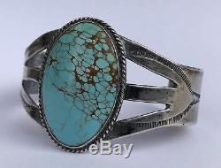 Early Fred Harvey Era Sterling Silver Stamped Number 8 Turquoise Cuff Bracelet