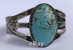 Early Fred Harvey Era Sterling Silver Stamped Number 8 Turquoise Cuff Bracelet