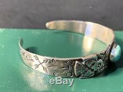 Early Fred Harvey Era Sterling Silver Thunderbird Arrows Turquoise Cuff Bracelet