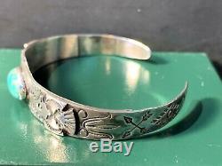 Early Fred Harvey Era Sterling Silver Thunderbird Arrows Turquoise Cuff Bracelet
