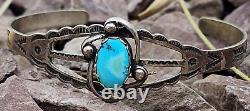 Early Fred Harvey Era Sterling Silver Turquoise Cuff Bracelet 6.25