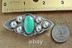 Early Fred Harvey Era Vintage Navajo Sterling Silver Fine Turquoise Pin Brooch