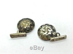 Early Fred Harvey Era Whirling Log Arrows Coin Silver Old Pawn Tourist Cufflinks