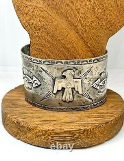 Early Fred Harvey Southwestern Navajo Sterling Silver Thunderbird Cuff Bracelet