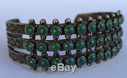 Early Fred Harvey Stamped Sterling Silver Petit Point Turquoise Cuff Bracelet