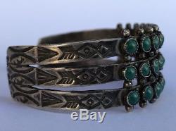 Early Fred Harvey Stamped Sterling Silver Petit Point Turquoise Cuff Bracelet