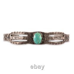 Early Fred Harvey Sterling Green Turquoise Arrow Stamps Cuff Bracelet 6.5