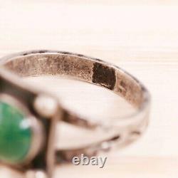 Early Fred Harvey Sterling Silver Green Turquoise Arrow Stamps Ring Size 3.5