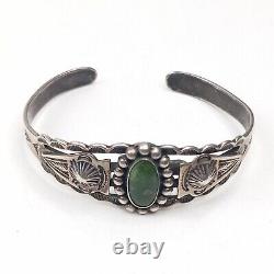 Early Green Turquoise Bracelet Arrowhead Fred Harvey Era Sterling Silver 6
