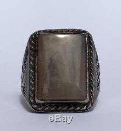 Early Navajo Fred Harvey Era Stamped Sterling Silver Petrified Wood Ring