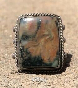 Early Old Pawn Navajo Fred Harvey Era Sterling Silver Red Petrified Wood Ring