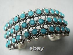 Early Snake Eyes Turquoise Vintage Zuni Sterling Silver Bracelet