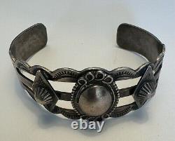 Estate Antique Fred Harvey Native American Sterling Tooled Cuff Bracelet