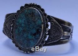 Exceptional Old Pawn Fred Harvey Era Silver Gem Morenci Turquoise Cuff Bracelet