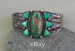 Exceptional Old Vintage Fred Harvey Era Silver Green Turquoise Cuff Bracelet