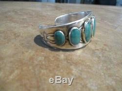 Exquisite OLD Fred Harvey Era Navajo Sterling Silver Turquoise Row Bracelet