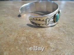 Exquisite OLD Fred Harvey Era Navajo Sterling Silver Turquoise Row Bracelet