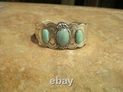 Extra SPECIAL OLD Fred Harvey Era Navajo Sterling THREE TURQUOISE Bracelet