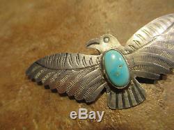 FINE OLD Fred Harvey Era Navajo Sterling Silver Turquoise THUNDERBIRD Pin