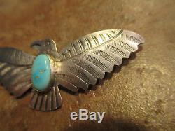 FINE OLD Fred Harvey Era Navajo Sterling Silver Turquoise THUNDERBIRD Pin