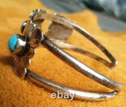 FRED HARVEY ERA 3 SETTING NAVAJO STERLING SILVER TURQUOISE Cuff 21 Grams
