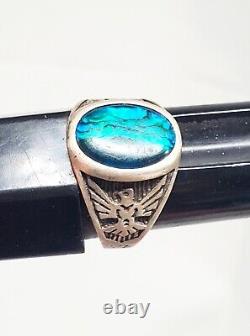 FRED HARVEY ERA Blue Abalone Sterling Silver Navajo Men's Ring Large Sz 15 13+g