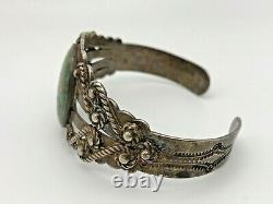 FRED HARVEY ERA IH NAVAJO GREEN TURQUOISE COIN SILVER CUFF BRACELET 27.8 g