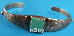 FRED HARVEY ERA NICE Sterling Silver Green Turquoise Cuff 17.3 Grams