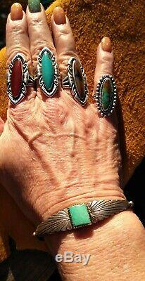 FRED HARVEY ERA NICE Sterling Silver Green Turquoise Cuff 17.3 Grams