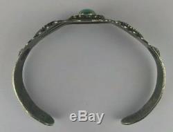 FRED HARVEY ERA NICE Sterling Silver Turquoise Arrow Cuff 17.3 Grams