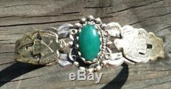 FRED HARVEY ERA NICE Sterling Silver Turquoise Thunderbird Cuff 14.9 Grams