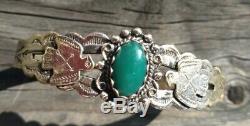 FRED HARVEY ERA NICE Sterling Silver Turquoise Thunderbird Cuff 14.9 Grams