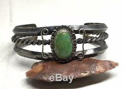 FRED HARVEY ERA Old Pawn Navajo Sterling Silver Turquoise Cuff Bracelet (40.9g)